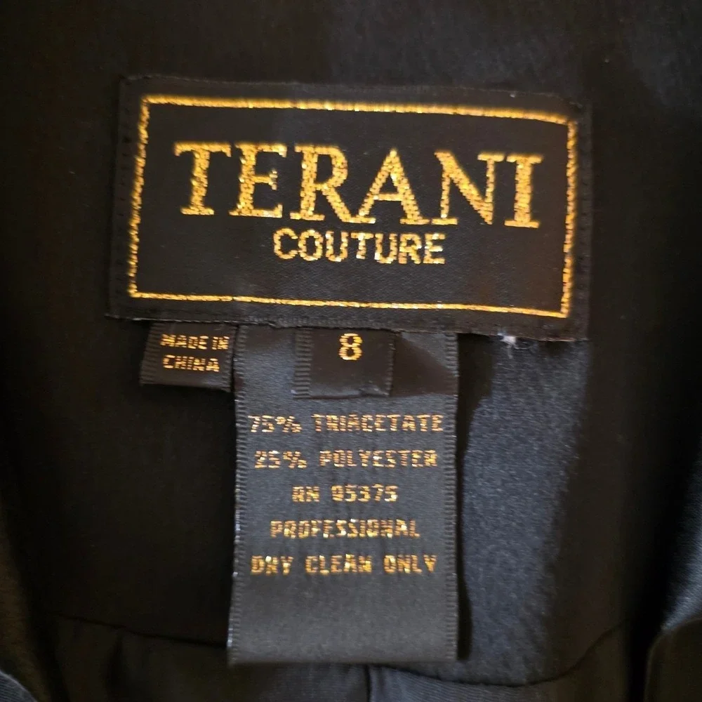 Vintage Terani Couture Beaded Fringe Blazer Women 8 Black Art Deco Sequin Formal